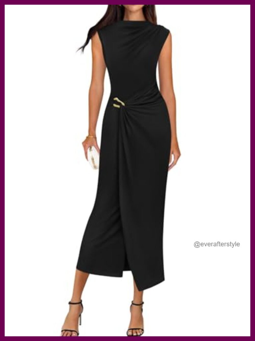 Formal Midi Dress Mock Neck Cap Sleeve Slim Fit Party